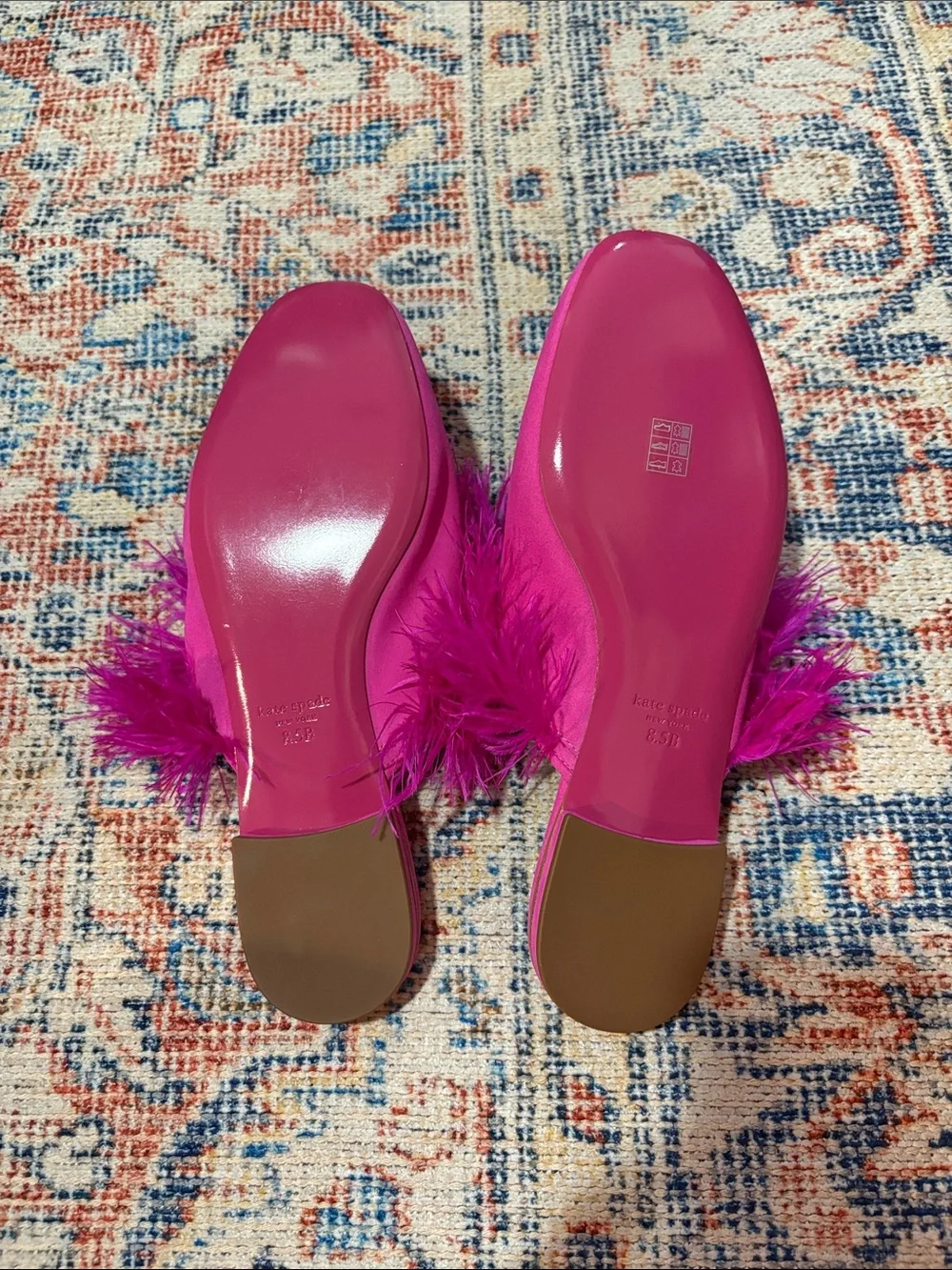 Kate Spade Marabou Suede Feather Mules in Magenta Dahlia SZ 8.5 NWOB - Picture 3 of 4